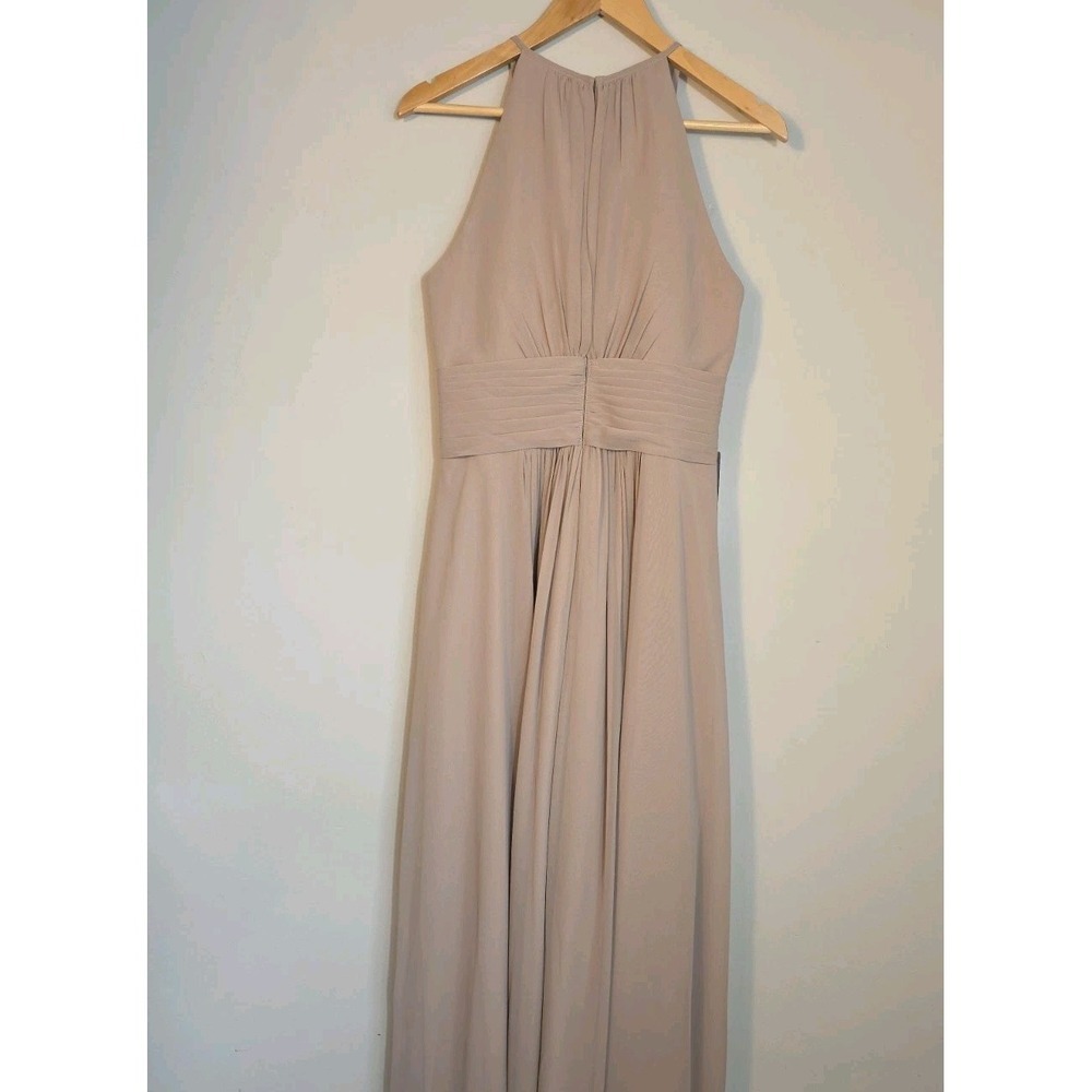 Azazie Bonnie Taupe Bridesmaid Maxi Dress A12 NWT Formal Halter Gown Prom - Picture 4 of 14